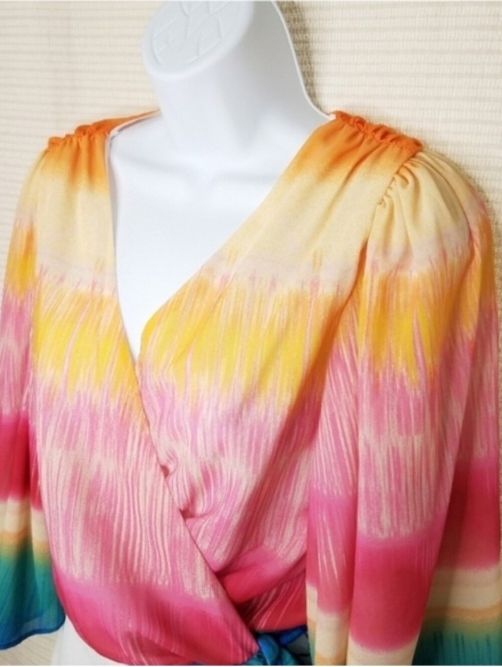 Jealoys Tomato Vibrant Multi-Color Wrap Top with Tie Waist - Picture 5 of 10